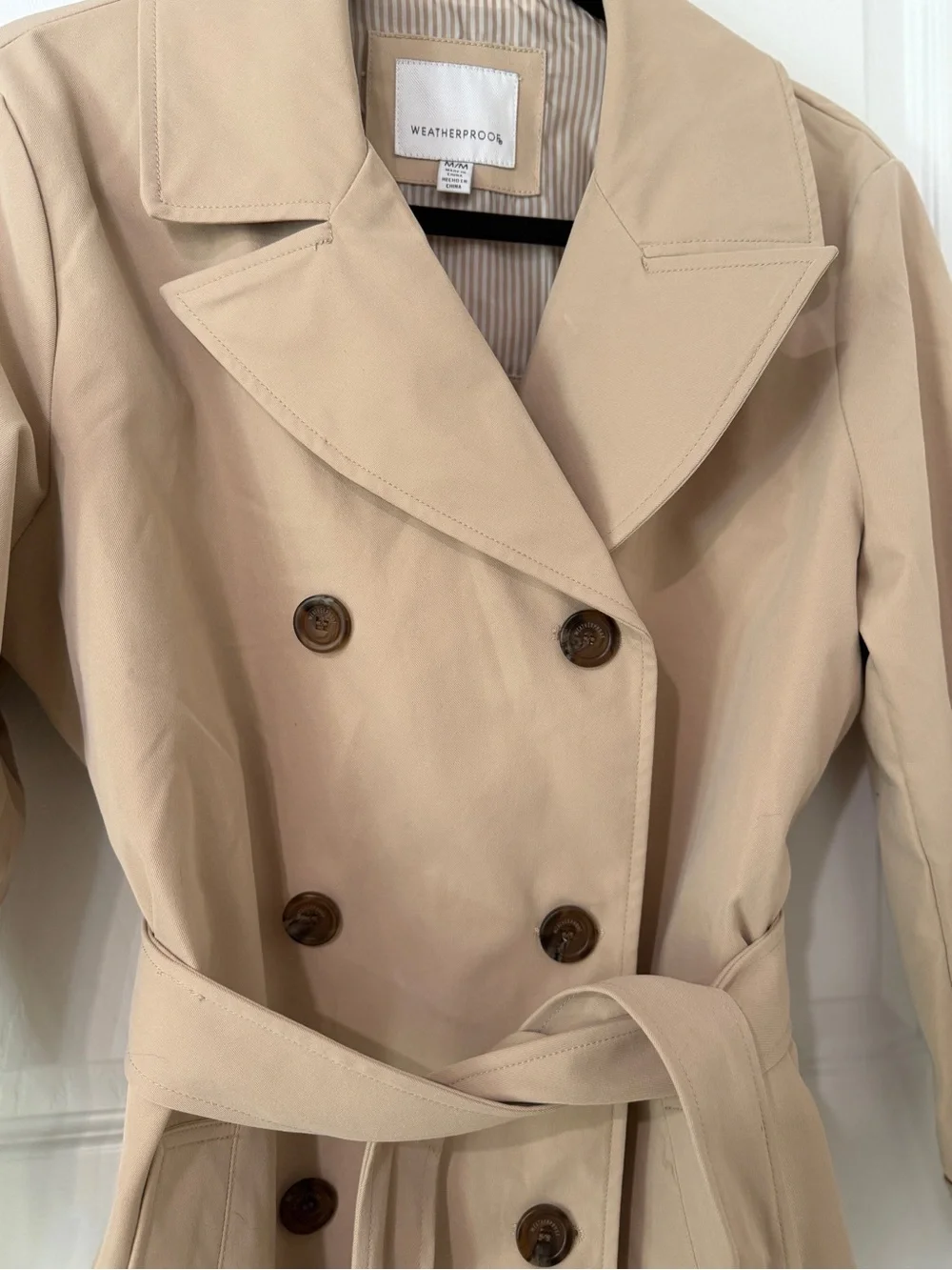 Beige Double-Breasted Belted Trench Coat - Picture 2 of 10